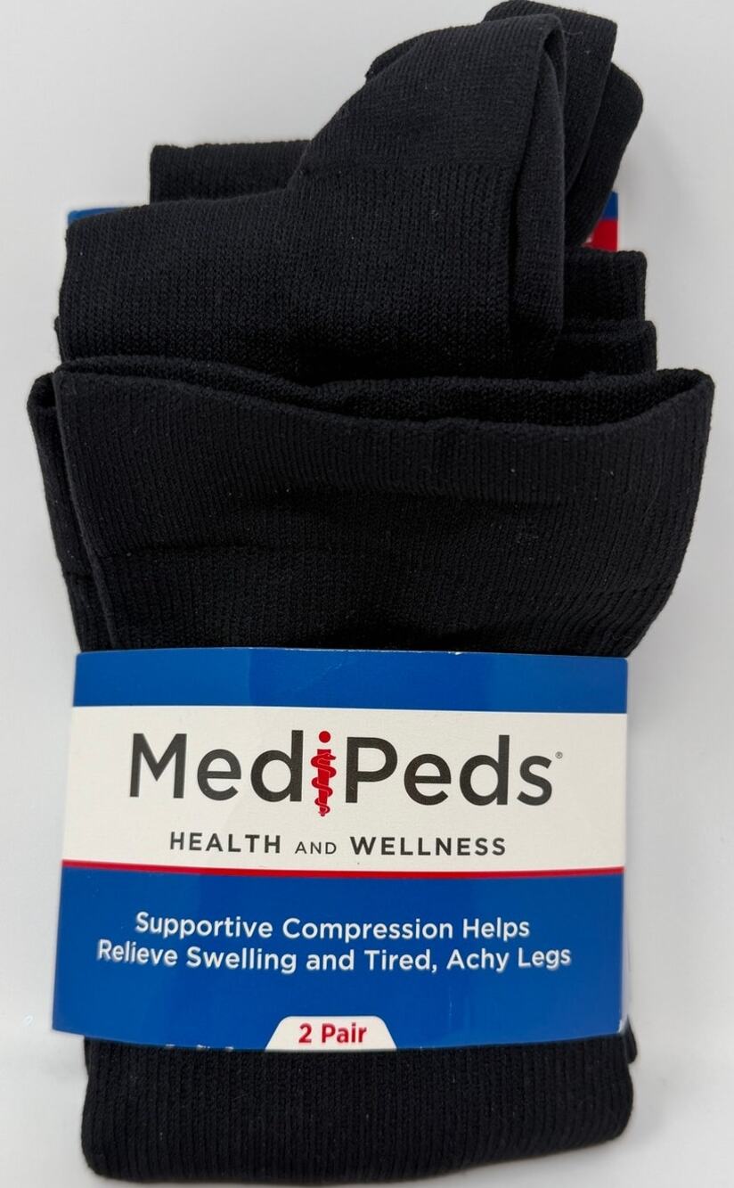 Med Peds Compression Socks Over the Calf 2 Pairs Large Fits Shoe Sizes Men 7-12